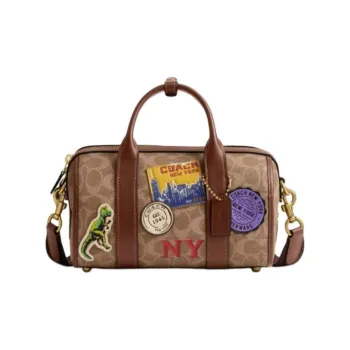 COACH Artificial Leather With Cow Leather Shoulder Bag, Crossbody Bag, Handbag Medium Size Women's Brown Yellow