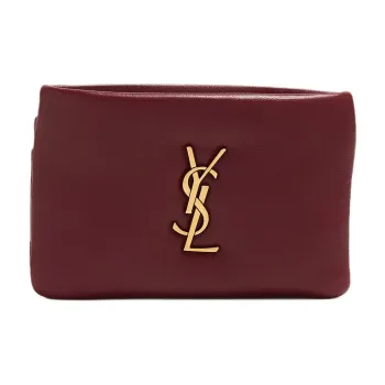 SAINT LAURENT Burgundy Leather Card Holder Women's Red