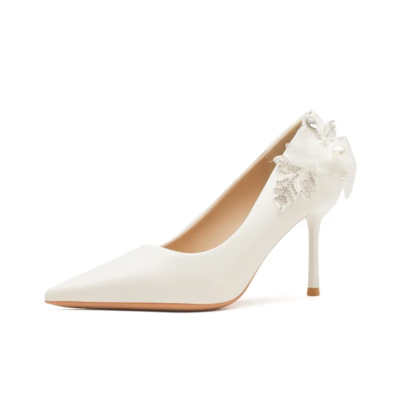 Varib Slim Heel High Heels 8cm Women's White-0