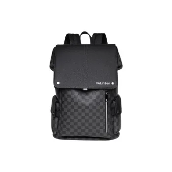 Mulinsen PVC Backpack Laptop Bag Regular Unisex Square Plaid Black/Woven Plaid Black