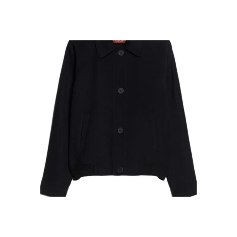 MaxMara Studio Baco Collection Wool Cashmere And Silk Bomber Jackets Coats Women's Marine Blue-4