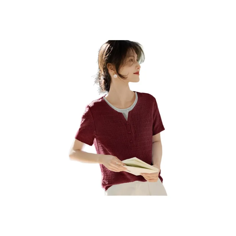 XWI T Shirts Women's Bordeaux Red-1