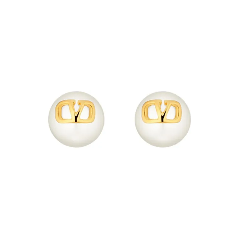 Valentino Brass, Pearl Stud Earrings Unisex Gold-0