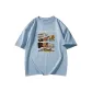 Haze Blue-Short-Sleeved-Poster Letter Apricot