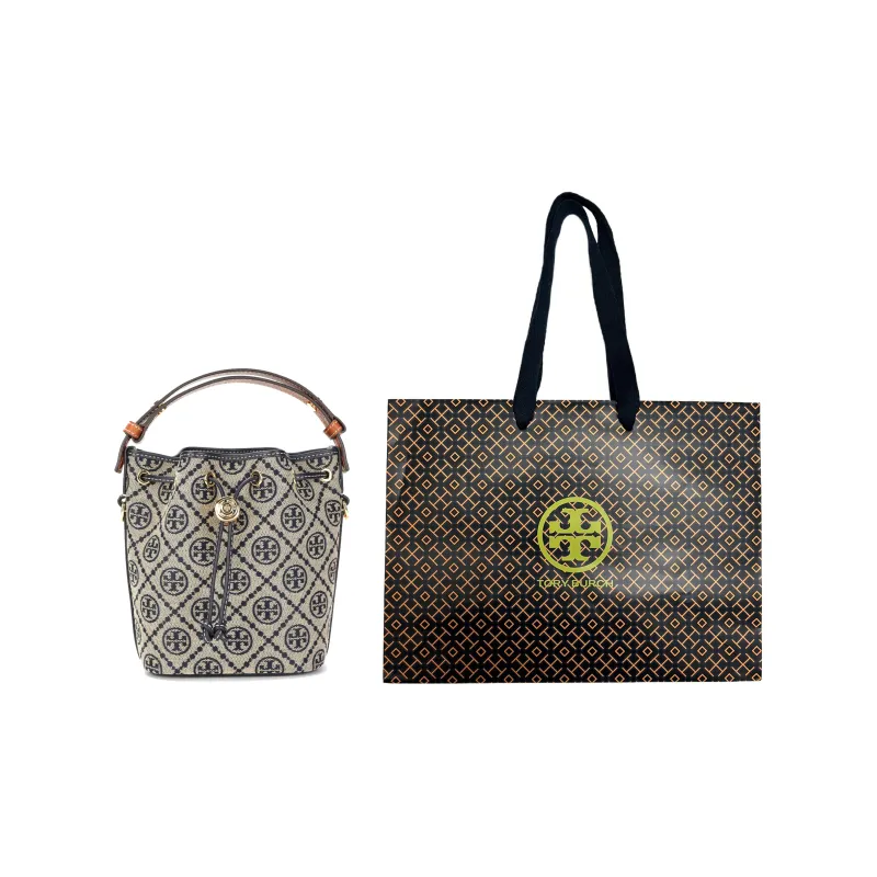 TORY BURCH T Monogram Mini Bucket Bag Navy-6