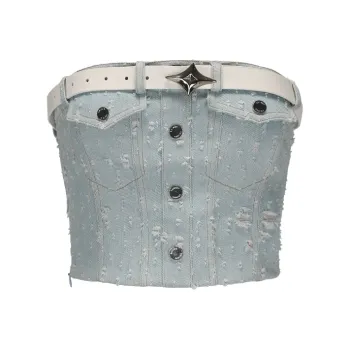 GIMING Strapless Tops Women's Blue