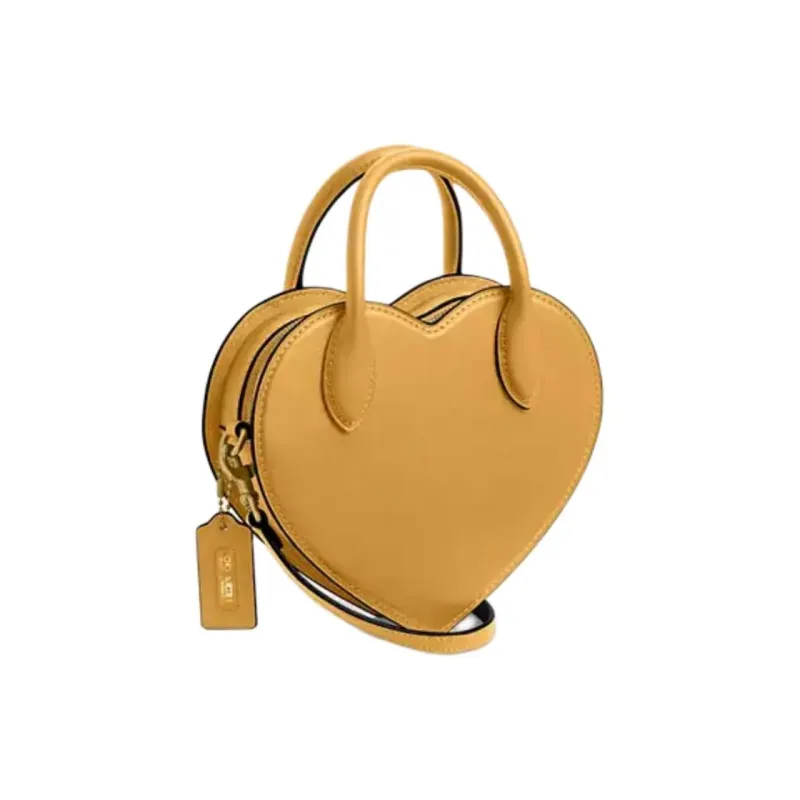 COACH Heart Leather Heart Shaped Bag, One Shoulder Handbag Trumpets Women's Brass-1