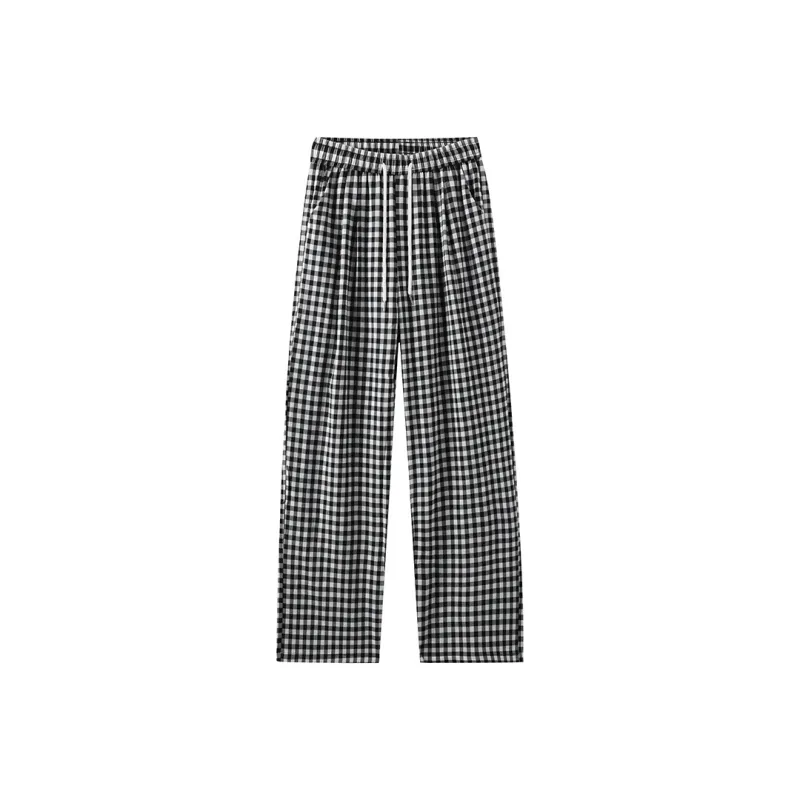 ROBINHOOD Casual Pants Women's Black White Plaid-0