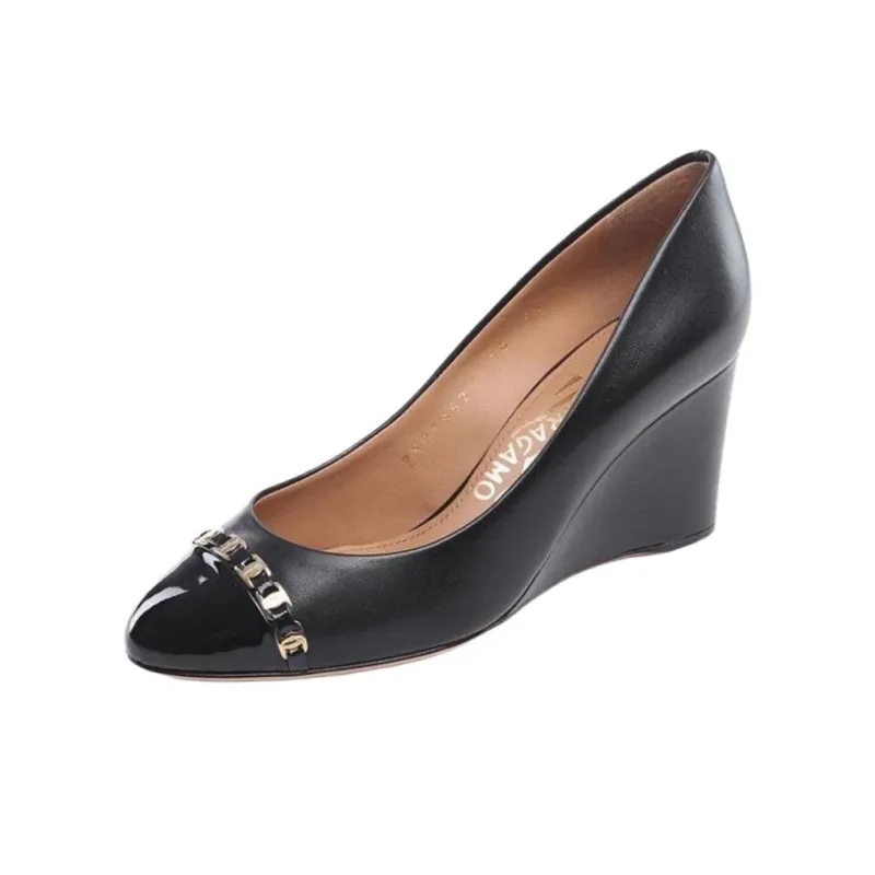 FERRAGAMO Wedge Heel High Heels 6.5cm Women's Black-2