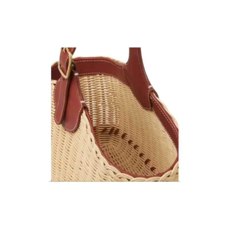 Loro Piana Wicker Bucket Bag Handbag Women's Malt & Red Brown-3
