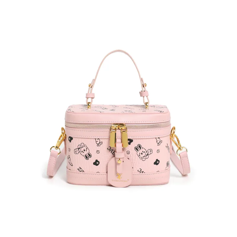 ZAVC PU Box Bag Handbag Women's Brown/Pink/White-5