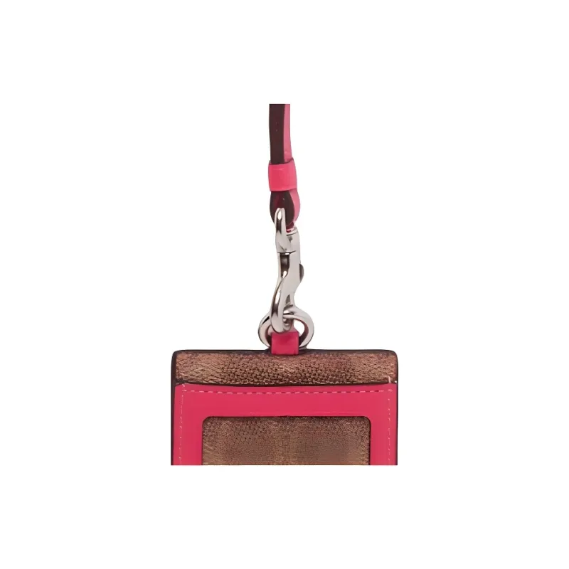 COACH Cross Grain Leather With Signature Coated Canvas Card Holder Men's Dragon Fruit Red-3