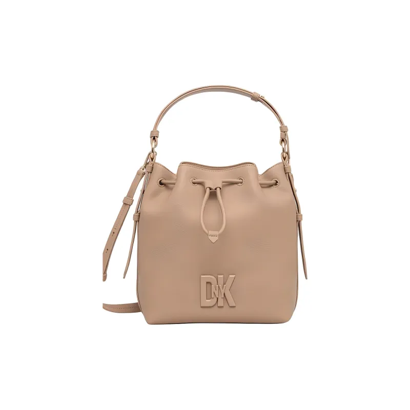 DKNY Leather Bucket Bags Handbags Medium Size Women's Light Brown-0
