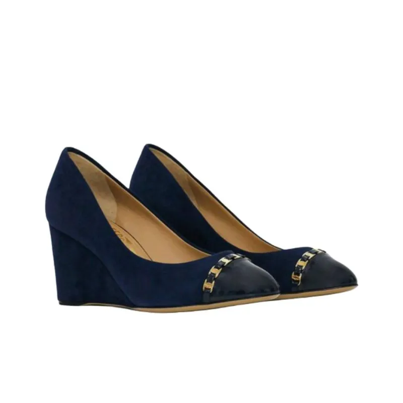 FERRAGAMO Wedge Heel High Heels 7.5cm Women's Blue-2
