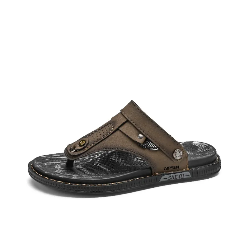 AIPSEN Rubber Sole Flip Flops Men's Brown-1