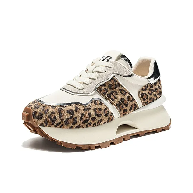HR Height Increasing Low Top Casual Shoes Women's Beige Leopard Print-1
