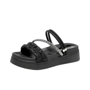 GEMEIQ PU Polyurethane Rhinestone Slip Resistant Abrasion Resistant Slide Slippers Women's