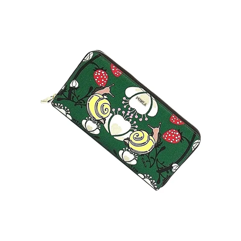 Furla Leather Card Holder Clutch Wallet Women's Green-3