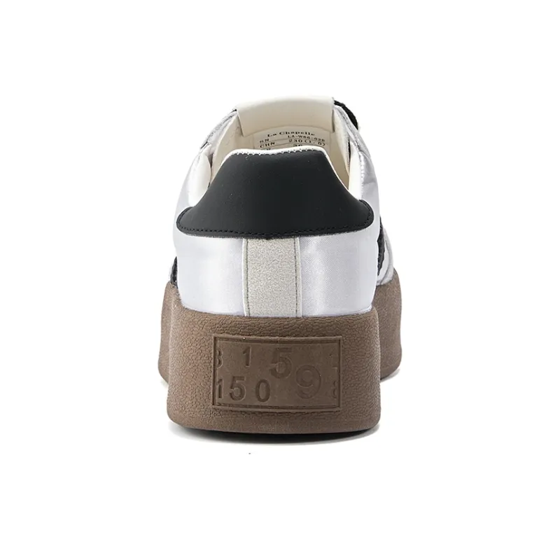 La Chapelle Anti Slip Wear Resistant Low Top Skateboard Shoes Women's Beige Silver Gray-5
