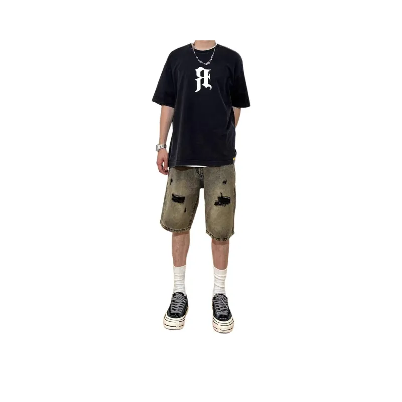CORNILOT Denim Shorts Unisex Yellow Mud-0