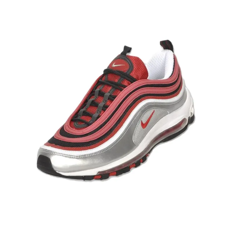 Nike Air Max 97 Anti Slip Wear Resistant Low Top Running Shoes Men's Silver Red-1