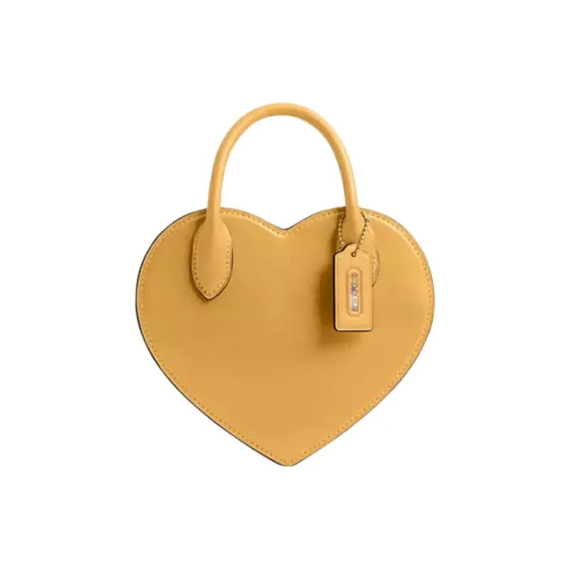 COACH Heart Leather Heart Shaped Bag, One Shoulder Handbag Trumpets Women's Brass-0