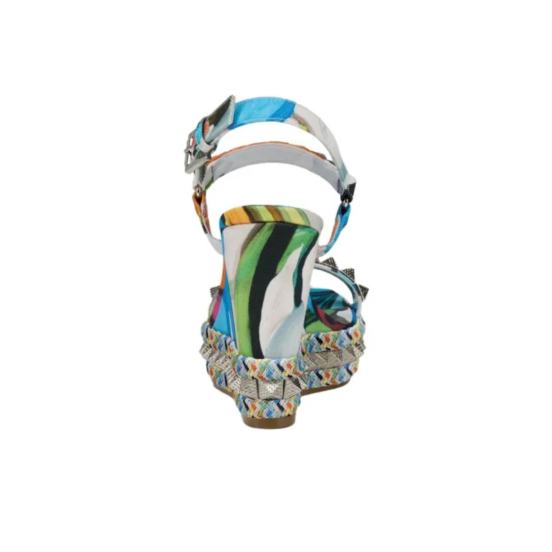 CL Pyraclou One Strap Sandals 11cm Women's Blue Yellow-3