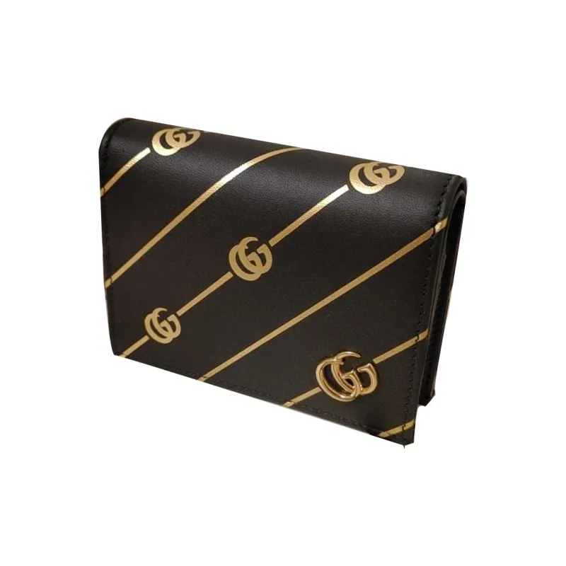 GUCCI Leather Flap Wallet Card Holder Women's Black-1
