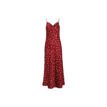 DPLAY Slip Dresses Women's Red Base With Apricot Polka Dot