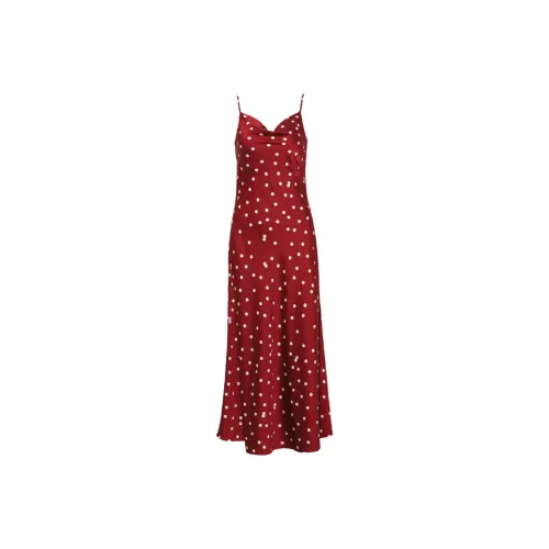 DPLAY Slip Dresses Women's Red Base With Apricot Polka Dot