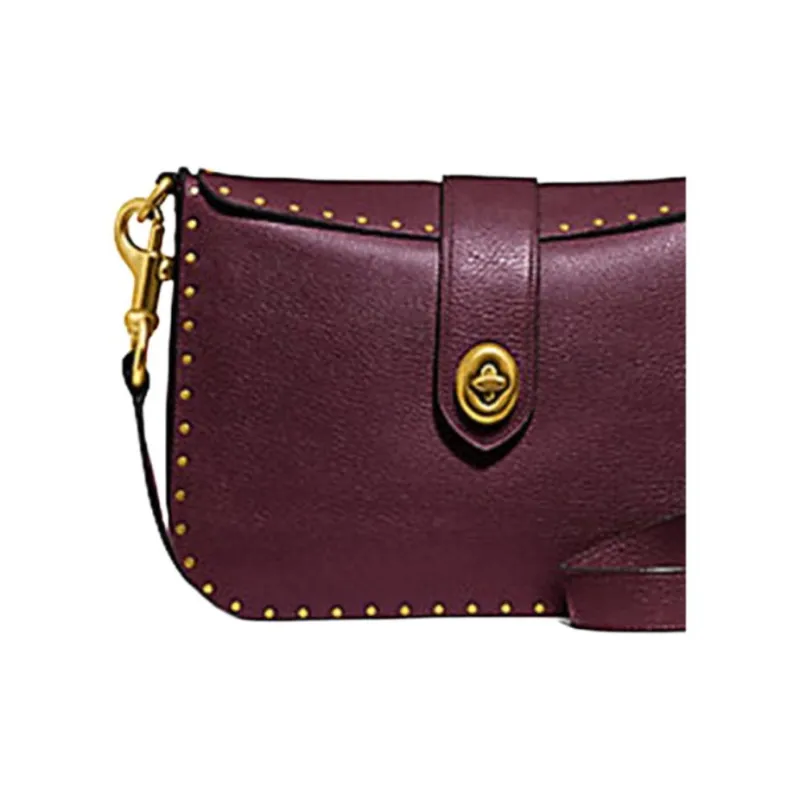COACH Page Pebbled Leather Shoulder Bag, Crossbody Bag Medium Size Women's Ox Blood-1
