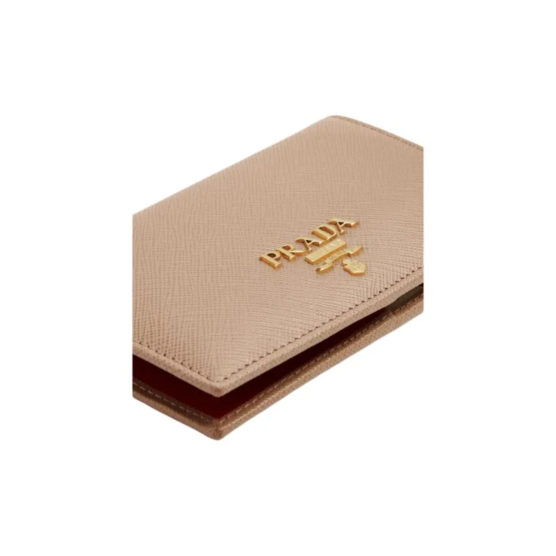 PRADA Leather Wallet Trumpets Women's Beige-3