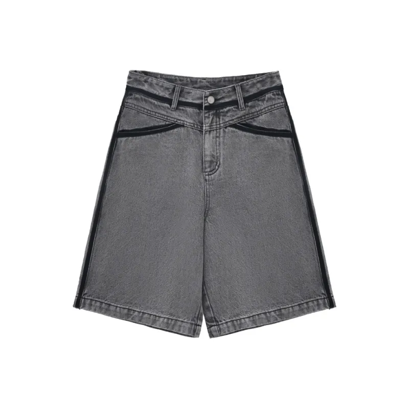 You Cow Me Pants Denim Shorts Women's Gray-0