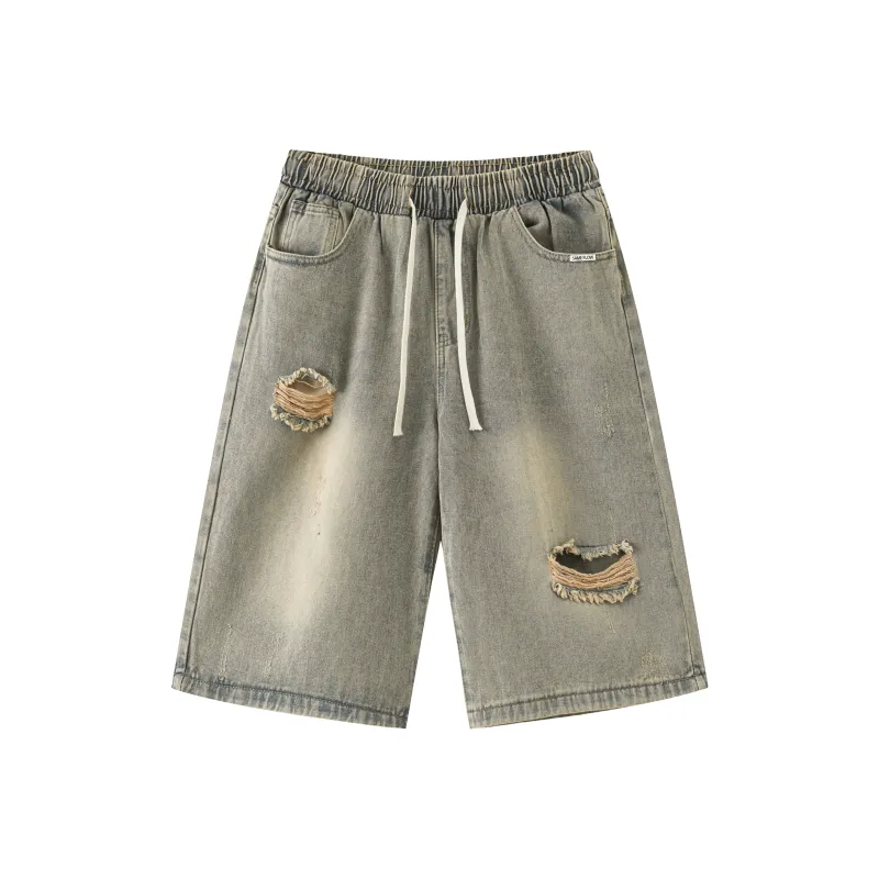 SAME FLOW Denim Shorts Unisex Yellow Mud-0