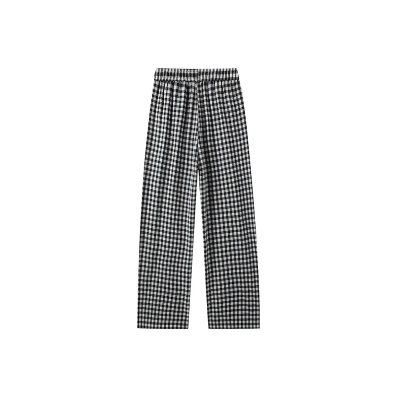 ROBINHOOD Casual Pants Women's Black White Plaid-1