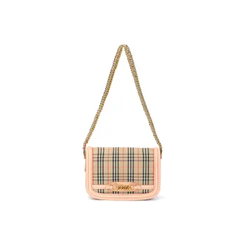 Burberry Cotton With Leather Handbag, Shoulder Bag Women's Nude Pink & Archive Beige