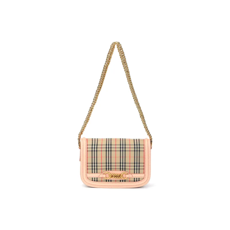 Burberry Cotton With Leather Handbag, Shoulder Bag Women's Nude Pink & Archive Beige-0