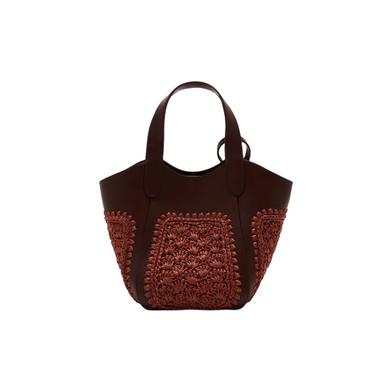 AMANI Fur And Hemp Rope Pinwheels Pattern With Cow Leather Handbag Trumpets Women's Orange-2