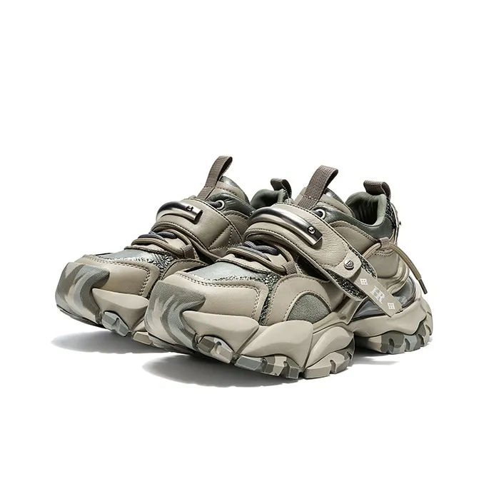 HR Slip Resistant Low Top Chunky Sneakers Women's Gray Green-2