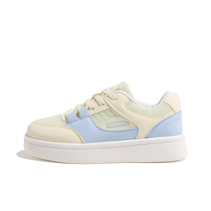 HUANQIU Abrasion Resistant, Lightweight, And Breathable Low Top Skateboard Shoes Women's Yellow Blue-0