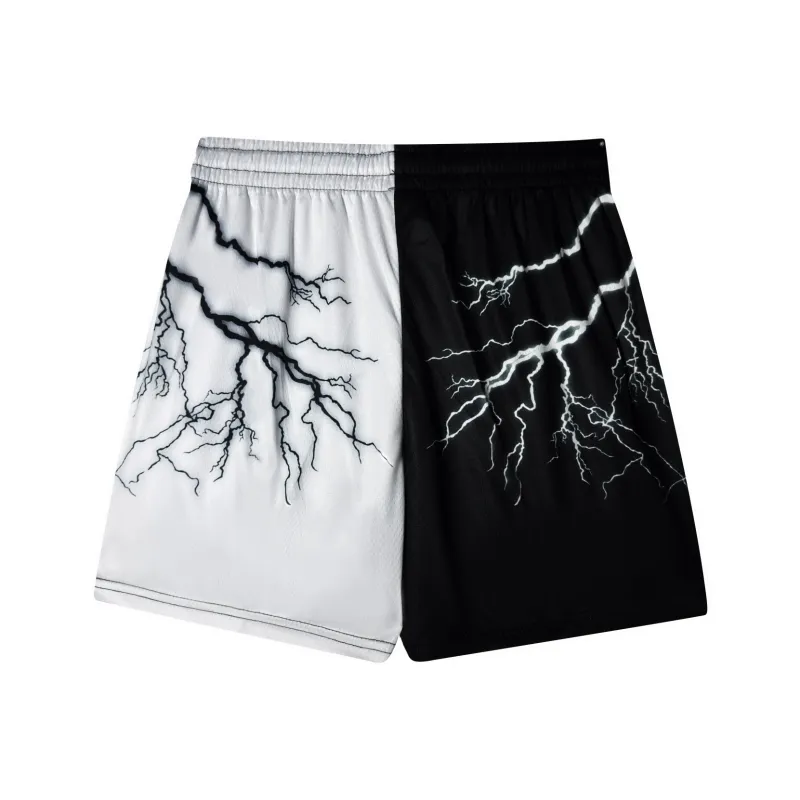 AWAO Casual Shorts Unisex Black White Lightning-1