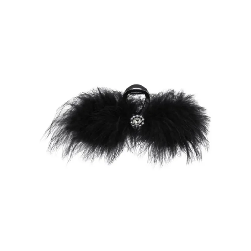 EVITA PERONI Turkey Feather Hair Clips Women's Black-0