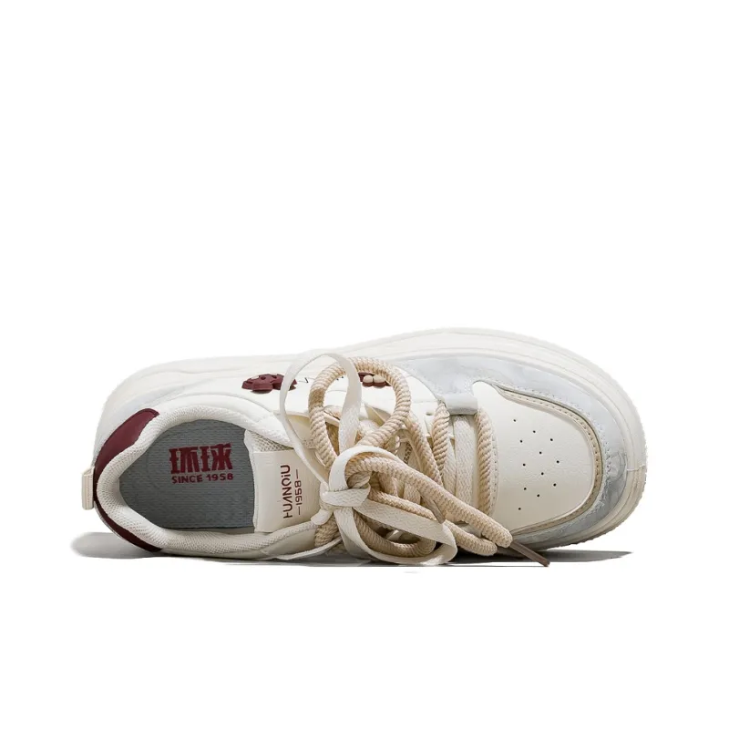 HUANQIU Shock Absorbers With Slip Resistant Features Low Top Skateboard Shoes Women's Beige Burgundy-2