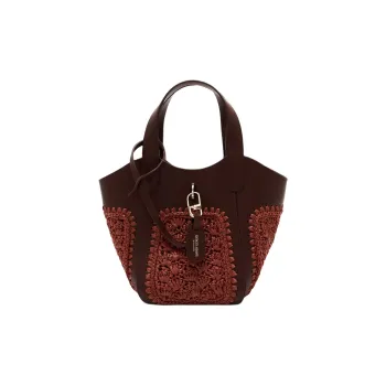 AMANI Fur And Hemp Rope Pinwheels Pattern With Cow Leather Handbag Trumpets Women's Orange