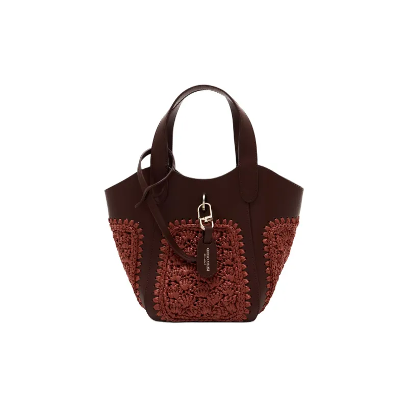 AMANI Fur And Hemp Rope Pinwheels Pattern With Cow Leather Handbag Trumpets Women's Orange-0