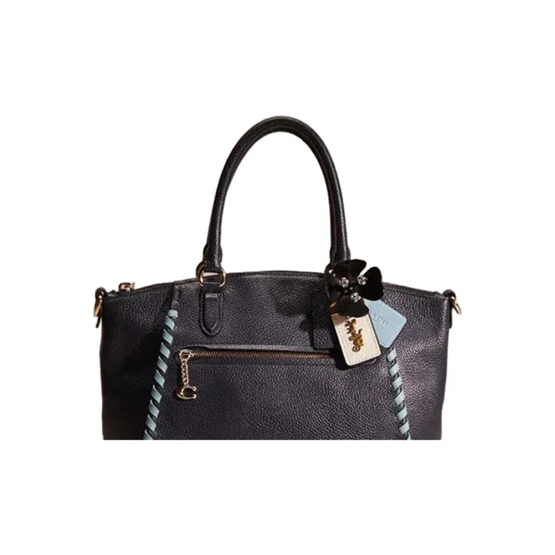COACH Elise Leather Shopping Bag, Portable Tote, Tote Bag, Single Shoulder, Crossbody Bag Medium Size Women's Navy Blue-4
