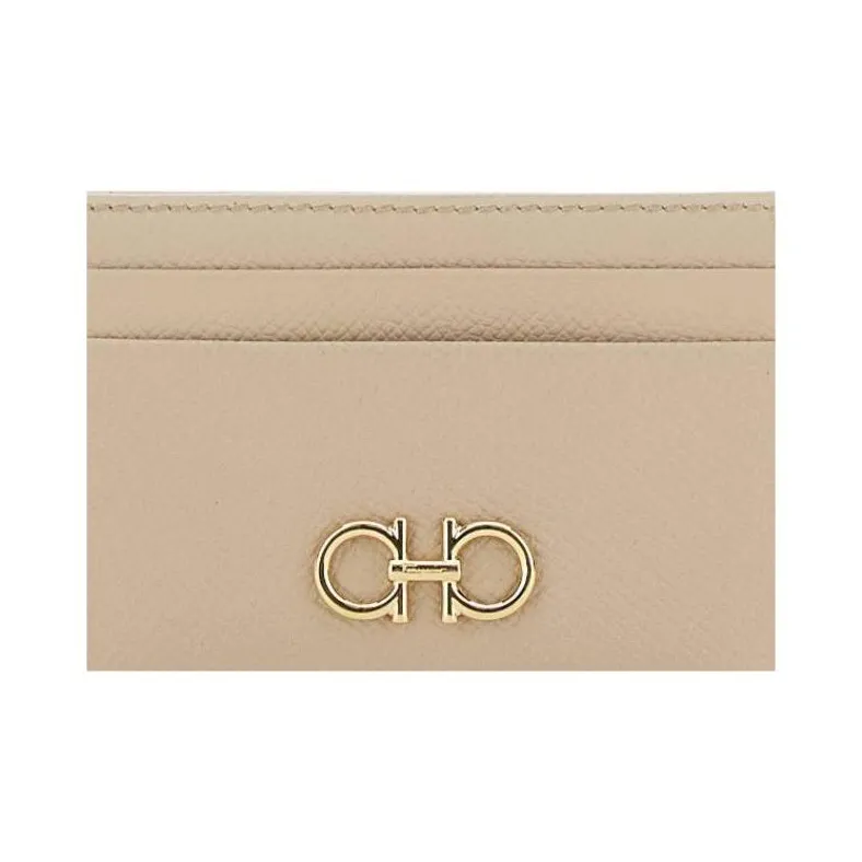 FERRAGAMO Calfskin Card Holder Women's Beige-2