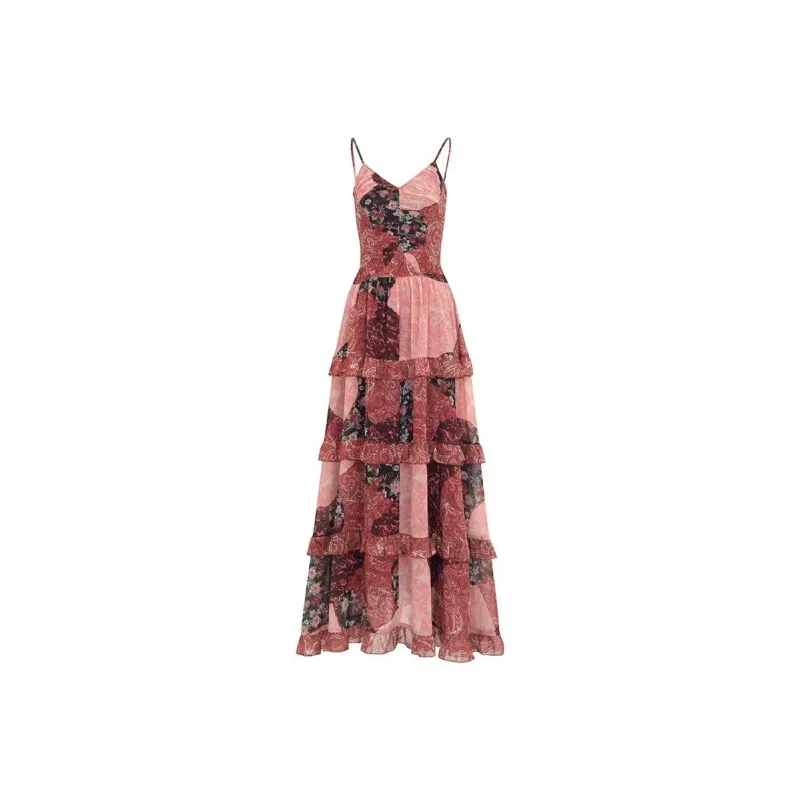 FLIM Slip Dresses Women's Rose Red Multicolor-0