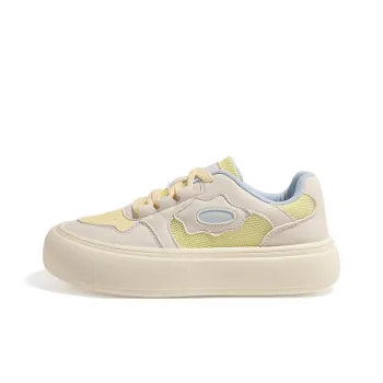 HUANQIU Abrasion Resistant Balance Lightweight Low Top Skateboard Shoes Women's Beige Yellow