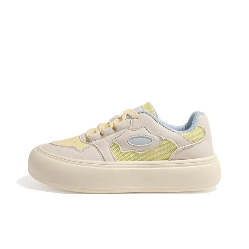 HUANQIU Abrasion Resistant Balance Lightweight Low Top Skateboard Shoes Women's Beige Yellow-0